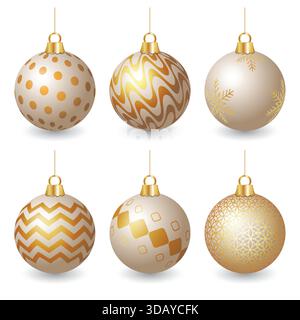 Vorratsvektor weihnachten elegante Kugeln Vektor Set Design weihnachtskugel Ornamente in glänzenden goldenen Orange und Baige Farbe Kugeln Stock Vektor