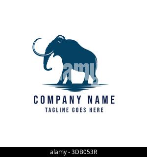 Mammoth-Logo, Elefanten-Silhouettensymbol, Tiermarkensymbol, prähistorische Maskottchen-Grafik, starke, leistungsstarke Firmenidentitätsvorlage Stock Vektor