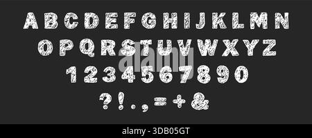 Buntstift mit englischem Alphabet. Kindliche Schriftart für verspieltes Design. Schul- und Partyeinladungen mit lustigem und auffälligem Style. Vektorabbildung. Stock Vektor