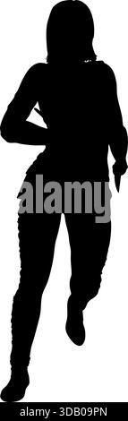 Schwarze Silhouette einer Frau, die ein Messer in der Hand hält und Energie und Bewegung einfängt. Geheimnisvolle, starke und kühne weibliche Figur, perfekt für Themen Stock Vektor
