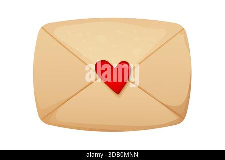 Retro-Umschlag Liebesbrief, romantischer Umschlag mit süßem Herz, Briefe. Vintage Coquette Liebes Tag oder Hochzeitsgruß. Vektorabbildung Stock Vektor