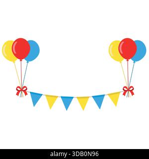 Illustration einer mehrfarbigen Girlande mit Kugeln und Schleife auf weißem Hintergrund Stock Vektor