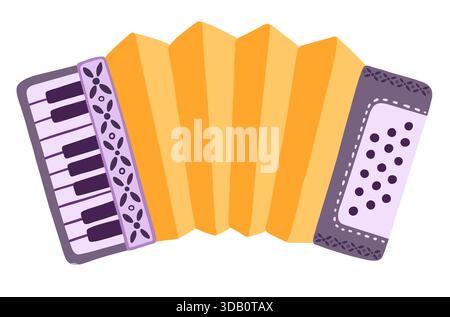 Niedliches Retro-Akkordeon, Vektor-Musikinstrument-Illustration in flachem Stil für grafisches Design Stock Vektor