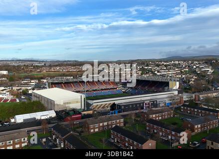Ein Blick aus der Vogelperspektive auf Turf Moor, Heimat von Burnley. Bilddatum: Samstag, 13. Dezember 2025. Stockfoto