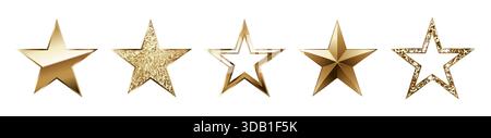 Sternset, goldene 3D-Sternsymbole Vektorkollektion Stock Vektor
