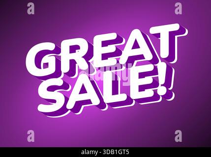 Eine lebendige Grafik mit dem Text „GREAT SALE“! In Fettdruck, weißen Buchstaben mit Schatteneffekt auf violettem Hintergrund. Stock Vektor