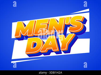 Ein lebendiges Grafikdesign mit dem Text „Mens Day“ in auffälliger 3D-Typografie mit blauem Hintergrund. Stock Vektor
