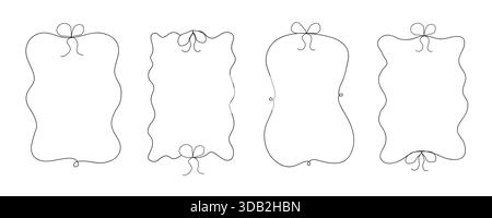 Handgezeichnete Rahmen mit Schleifen und Wellenlinien. Vintage skurrile Vektorgrenzen für Hochzeitseinladung, Geburtstag, Druck, Grußkarten Stock Vektor