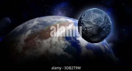 Himmelskörper und heller Planet im Weltraum Stockfoto