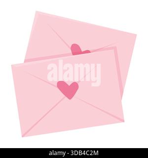 Umschlag Liebesbriefe mit Herzen, süße rosa romantische Post mit Stempel, Flugpost, Postkarte. Dekorationselemente für Hochzeit und Valentinstag. Vektorabbildung Stock Vektor