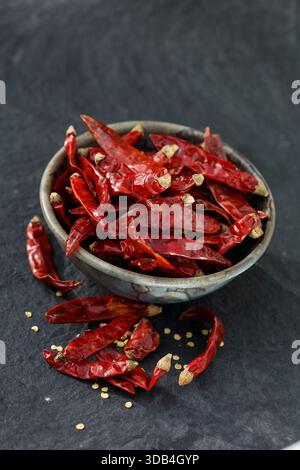 Getrocknete rote Chilischoten Stockfoto
