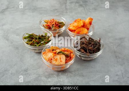Ein Blick auf verschiedene Kimchi. Stockfoto