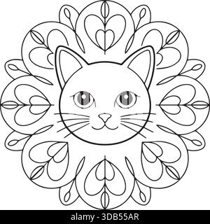 Illustrationsvektor einer Katzengesicht-Mandala-Linienart Stock Vektor
