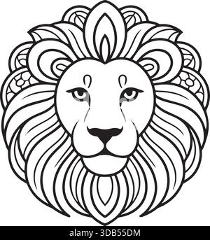 Löwengesicht Mandala Illustration Vektor Linie Kunst Stock Vektor