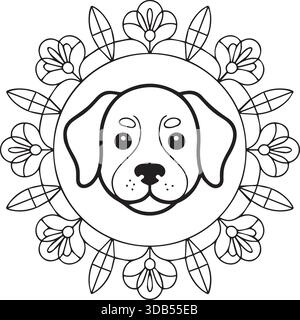 Dog Face Line Zeichenart Mandala Stock Vektor