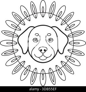 Dog Face Line Art Mandala Stock Vektor