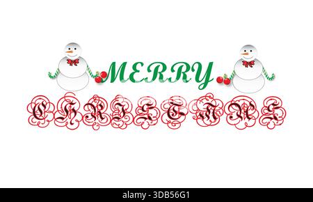 Frohe Weihnachten Typografie Vektor mit Stechpalme, Süßigkeiten und Schneeflocken Stock Vektor