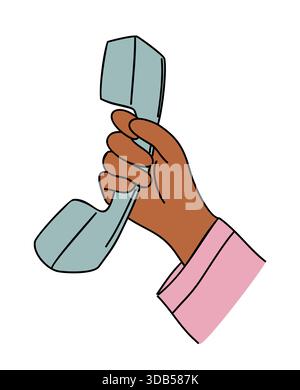 Hand mit hellblauem Telefonhörer Stock Vektor