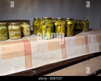 Saure Gurken im Glas Stockfoto