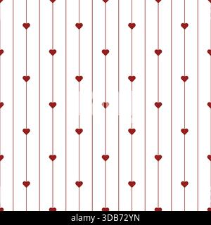 Nadelstreifen mit nahtlosem Herzmuster. Vertikale rote auf weiße Valentinstag-Tapete gestreift Stock Vektor