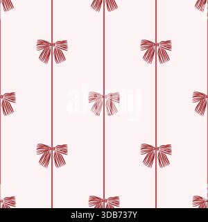 Vektorkokett-Fliegenmuster. Rotes, nahtloses, elegantes Bandmuster. Perfekt für Grüße, Einladungen, Geschenkpapier, Textilien und Schreibwaren Stock Vektor