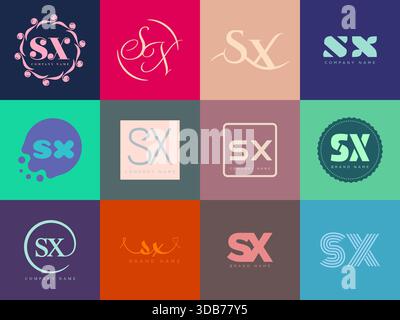 Firmenvorlage mit SX-Logo. Buchstaben s und x. Setzen Sie mit Designelementen verschiedene klassische Serifenschriftarten und modernen, auffälligen Text. Anfängliche Schriftart Stock Vektor