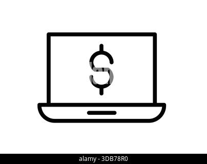 Minimalistische Darstellung eines Laptops mit einem Dollarsymbol, das Online-Finanzen, Anlagestrategien und moderne Geschäftskonzepte in Th repräsentiert Stock Vektor