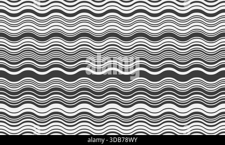 Abstraktes monochromes Wellenmuster. Nahtloses Design mit gewellten schwarzen und weißen Linien, ideal für Hintergründe, Textilien oder Website-Design. Stock Vektor