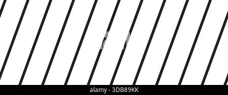 Wiederholte dünne schwarze diagonale Linien auf weißem Hintergrund. Schräge parallele Streifen. Geneigter, gerader Streifendruck. Abstraktes minimalistisches Design. Vektor Stock Vektor