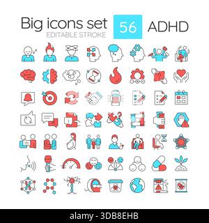 ADHD-Linienfarbsymbole festgelegt Stock Vektor