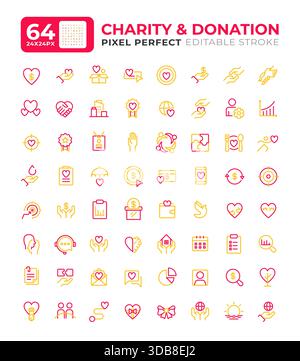 Symbole für Spenden und Wohltätigkeitsorganisationen mit bunten Linien Stock Vektor