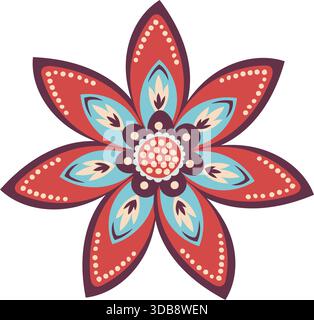 Symmetrische Sternenblüte Mit Folk-Blumenmuster Stock Vektor