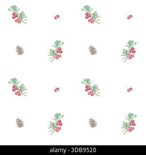 Gewürztes winterliches Aquarellmuster mit roten Berriyes Stockfoto