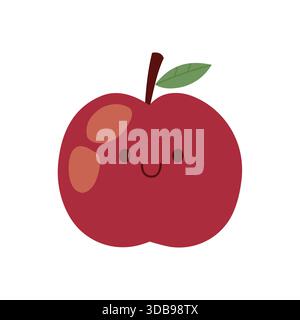Nettes lächelndes Apple-Zeichen flache Vektor-Illustration isoliert auf weiß Stock Vektor