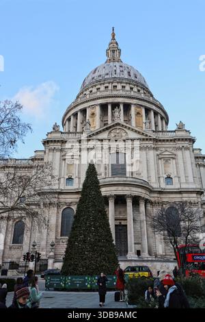Weihnachtsbaum und St Pauls Cathedral London UK Dezember 2025 Stockfoto