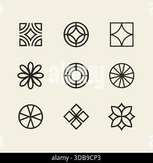 Kollektion minimalistischer geometrischer dekorativer Ornamente und Symbole Stock Vektor
