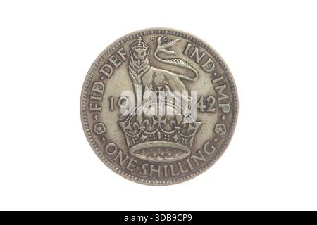 König George der Sechste Silberschilling 1942 - rückwärts - englisches Wappen Stockfoto