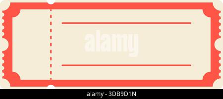 Leere beige und rote Eintrittskarte im Vintage-Stil oder für die Verlosung mit perforiertem Stub. Kinokarte mit perforierten Kanten, abreißbarem Stutzen. Klassisch Stock Vektor