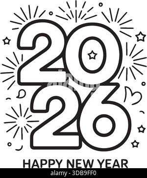 Happy New Year 2026 Line Art Design Stock Vektor
