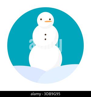 Schneemanncharakter im Winter. Drei Schneebälle. Orange Karottennase. Vektor-Saisonkonzept. Stock Vektor