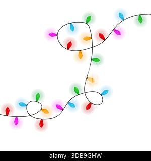 Lichterketten für Feiertage. Helle Glühlampen. Festliche elektrische Girlande. Vektordekorationskonzept. Stock Vektor