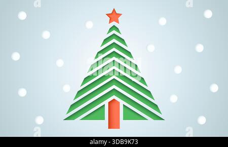 Vektorkarte mit Weihnachtsbaum, aus Papier geschnitten. Abstrakter geometrischer Weihnachtsbaum aus Papier. Stock Vektor