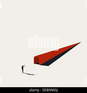 Minimalistisches Vektorkonzept Illustration eines Geschäftsmannes, der durch ein Teleskop mit Tunnelsicht schaut, symbolisiert engen Fokus, eingeschränkte Sichtweise Stock Vektor