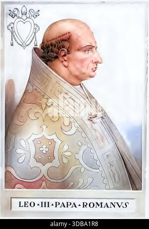 Leo III. Geb. Um 750 in Rom, größte. 12. Juni 816 ebenda war Papst von 795 bis 816, historisch, authentisch, digital restaurierte Reproduktion von einer Stockfoto