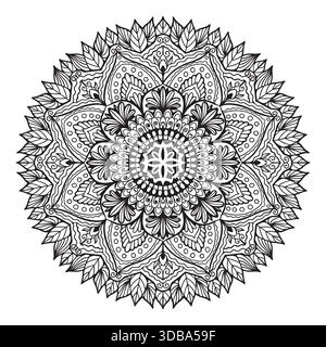 Ausmalbuch-Mandala-Seite für kdp-Buchinnenraum. Henna, Mehndi, Tattoo, Dekoration. Dekoratives Designelement im ethnisch-orientalischen Stil. Malbuch Stock Vektor
