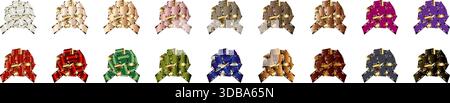 Kollektion realistischer Geschenkschleifen aus Satin und dekorativer Bänder für Geschenke und Feiern. Stock Vektor