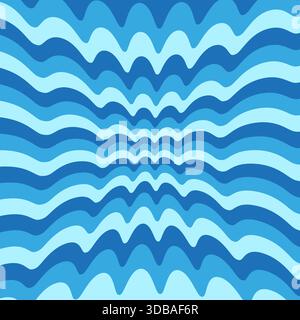Welliges Streifenmuster. Blauer Tunnel. OP Art Hintergrundvektor. Textur der Illusionstiefe. EPS 10. Stock Vektor