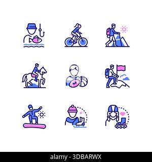 Hobbys und Freizeit – Set mit Ikonen im Liniendesign Stock Vektor