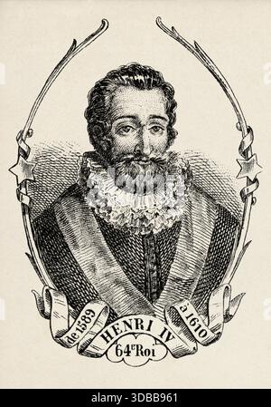 Porträt von Heinrich IV. (1553–1610) König von Frankreich. Antike Illustration von Emile Simon (1805-1886) aus dem historischen und malerischen Atlas, Universal History 1861 Stockfoto