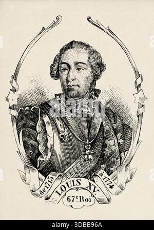 Porträt von Ludwig XV. Dem Geliebten (1710–1774) König von Frankreich. Antike Illustration von Emile Simon (1805-1886) aus dem historischen und malerischen Atlas, Universal History 1861 Stockfoto